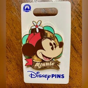 Disney Minnie Mouse Wood Inlay Pin Authentic Diamond Pin